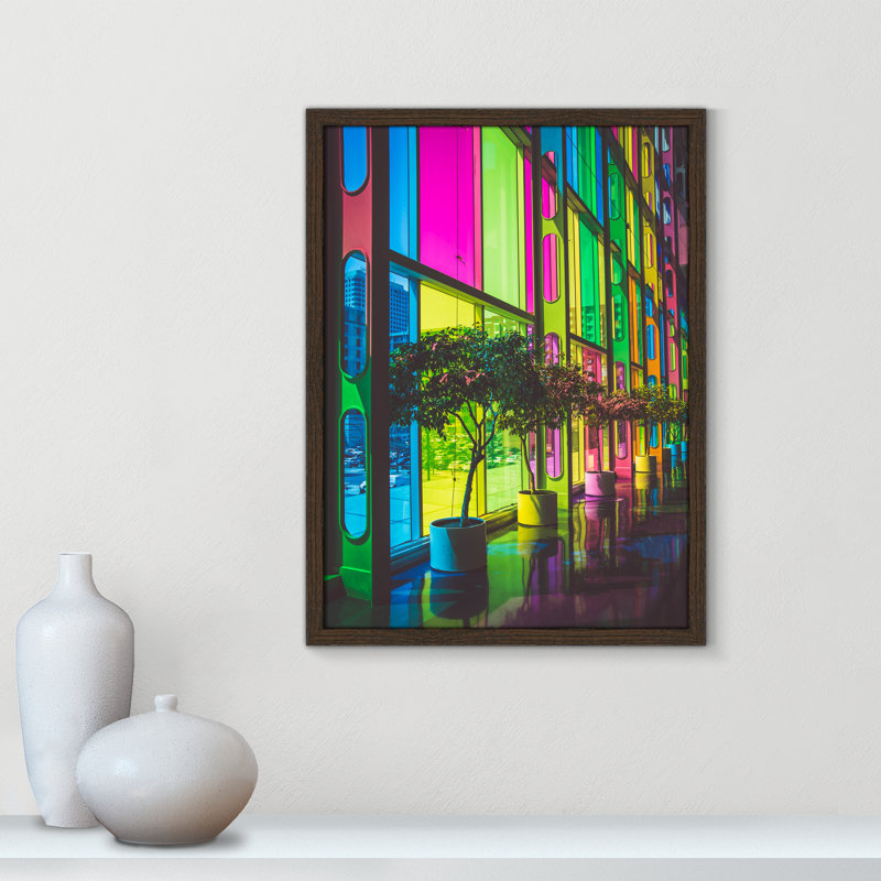 «Colorful Facade on Paper» par Felix Dubois, impression, Cadre en noyer mince sans cadre, H 23 po x l 17 po x P 0,75 po