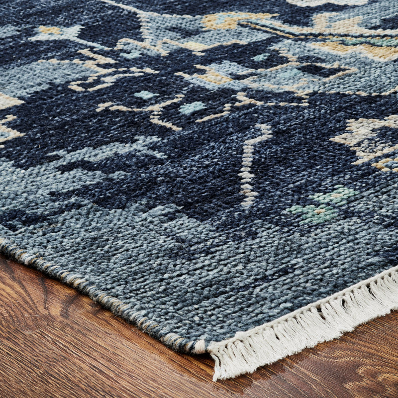 Timeless Fusion Hand Knotted Wool Floral Area Rug in Blue, Rectangle 3' x 5'
