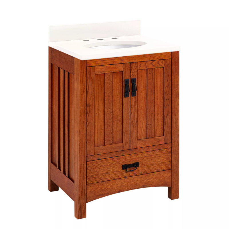 24" Maybeck Vanity - Tinted Oak With Undermount Sink, 8" Widespread, Artic White Quartz