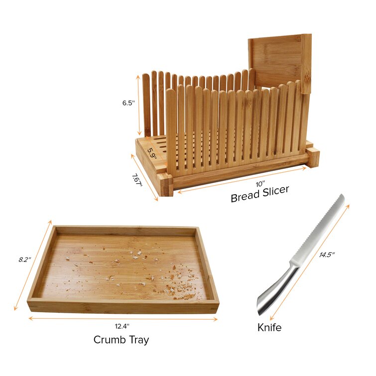 Premium Bamboo Bread Slicer With Stainless-Steel Knife, Foldable