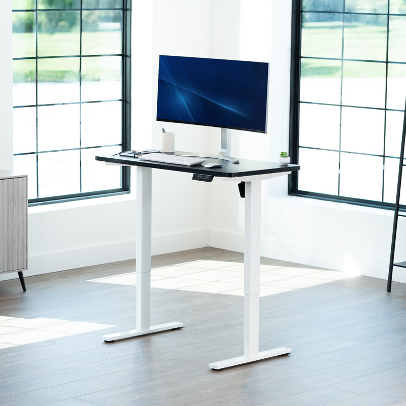 VIVO Single Motor Electric Desk with Push Button Memory Controller, 48.5" H x 43" W x 24" D, Black/White
