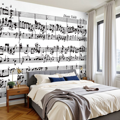 Papier peint à peler et coller, feuilles de musique, peintures murales, H 100 po x l 144 po, papier mural amovible en PVC, peintures murales auto-adhésives, décoration pour le salon de la chambre à coucher