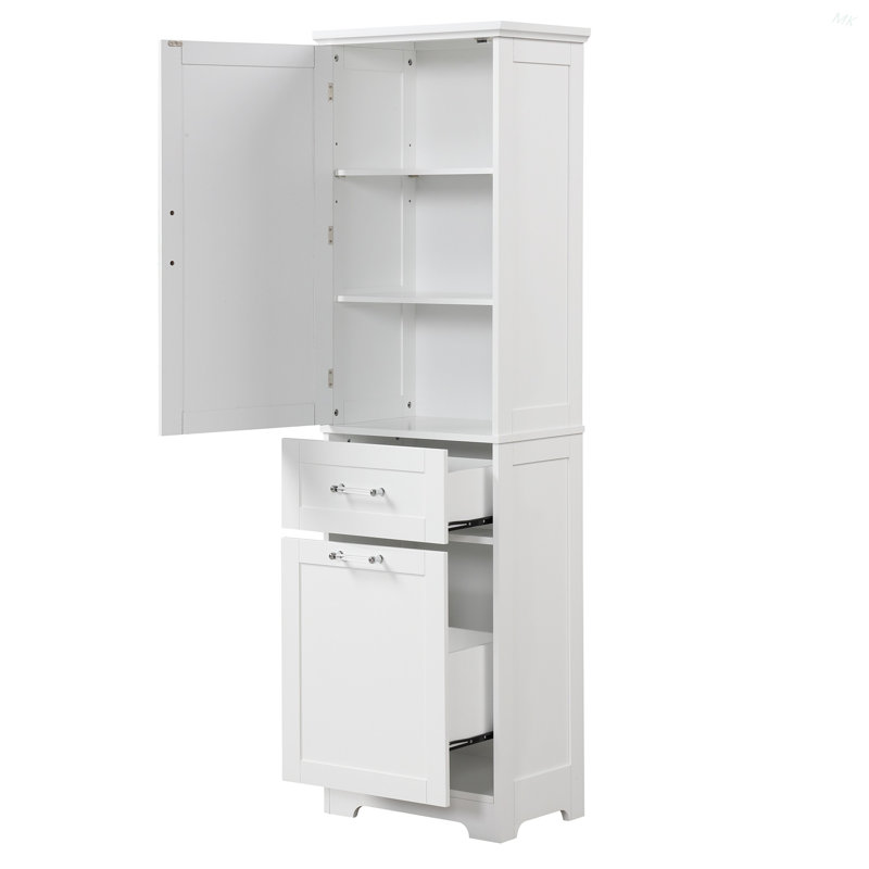 Tall Bathroom Storage Cabinet, Freestanding Storage Cabinet With Two Different Size Drawers And Adjustable Shelf, MDF Board With Painted Finish
