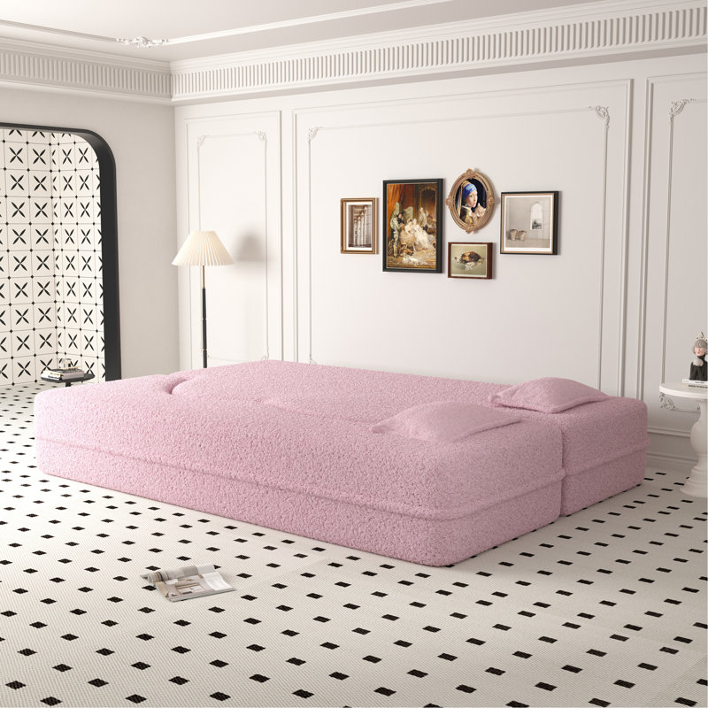 Canapé-lit moderne avec 2 coussins, canapé-lit convertible rembourré de mousse, matelas pliant double pour le salon, lit d'invité, salle de jeux, aucun assemblage requis
