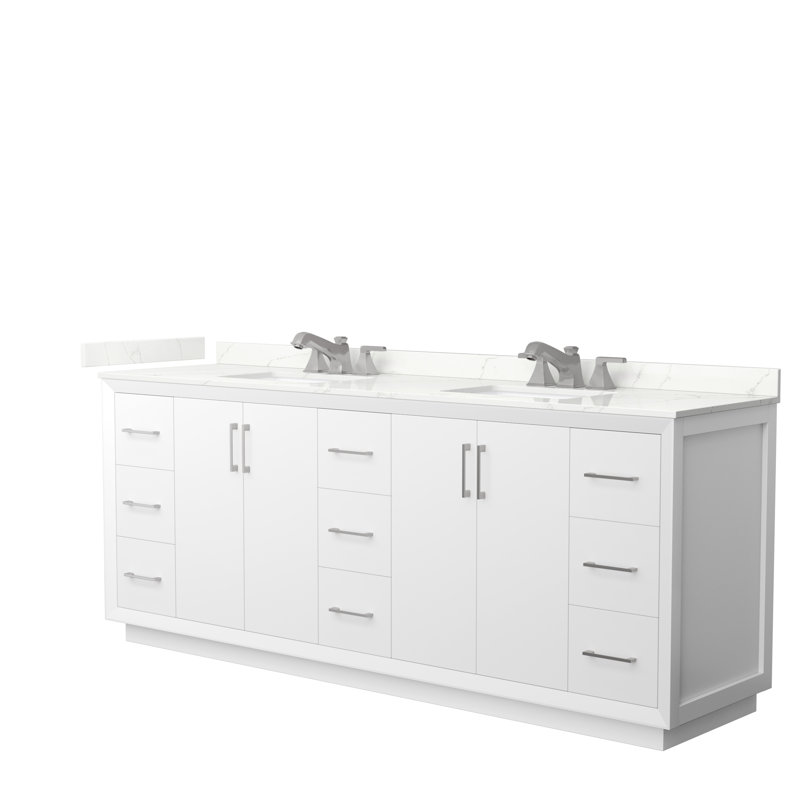 Strada 84'' W Double Vanity, Giotto Quartz, White, Giotto Quartz