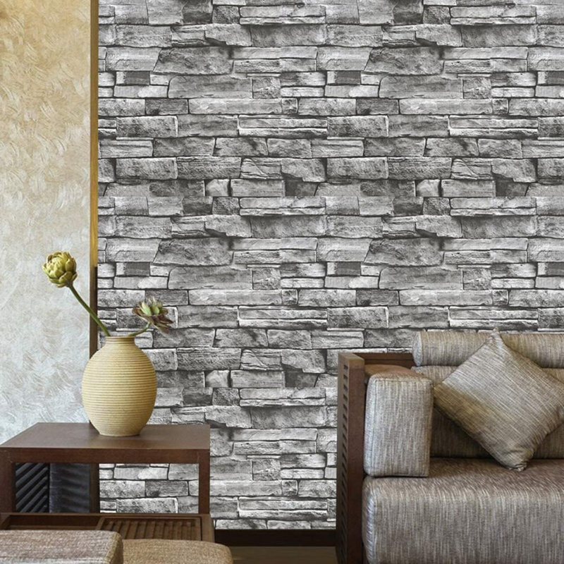 10Ft Peel And Stick Wallpaper Light Grey Stone Brick Wallpaper Waterproof Self-Adhesive Backsplash Easily Removable Wall Covering