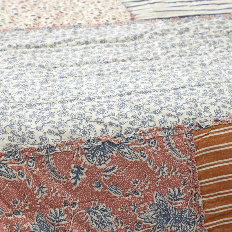 Kaila King Size Patchwork Cotton Linen Quilt in Multicolor