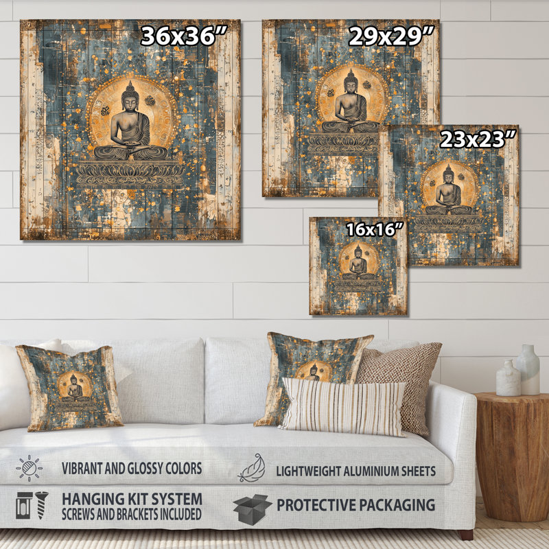 Divine Echoes Of Buddhism I - Spirituel, décoration murale en métal, impression sur métal, H 23 po x l 23 po x P 0,84 po