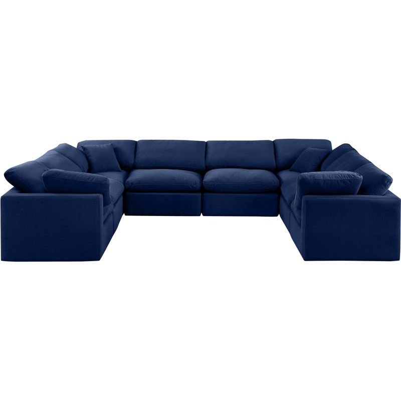 Itala Velvet U-Shaped Sectional Reversible, Navy Velvet