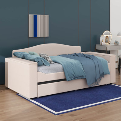 Upholstered Daybed With Storage Armrests A Trundle And Premium Bluetooth Audio Capabilities