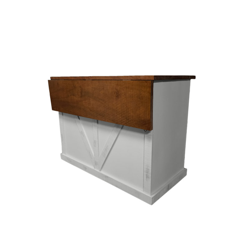Farmhouse 48" Solid Wood Kicthen Island with trash bin compartment and Drop Leaf, Bright White