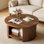 Table basse ronde en bois massif cannelé 31,5 "avec rangement ouvert, table de ferme moderne pour petits salons
