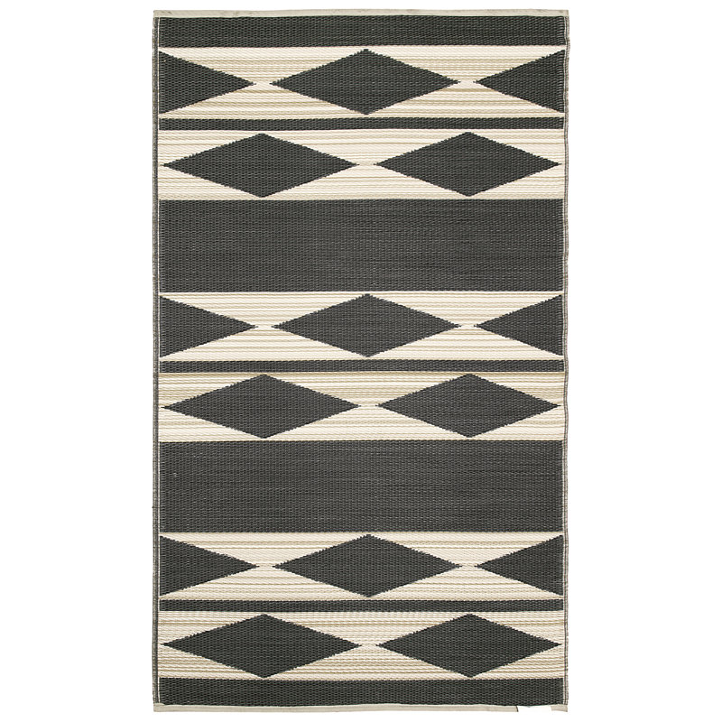 Outdoor Rug Plastic Straw Rug Waterproof Patio Joezette Natural & Black, Rectangle 6' x 9'