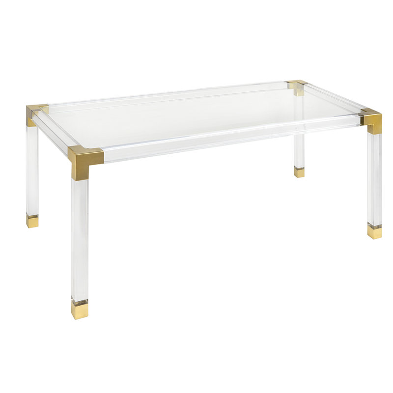 Luxurious Clear Glass Dining Table with Gold Brass Embellishments
