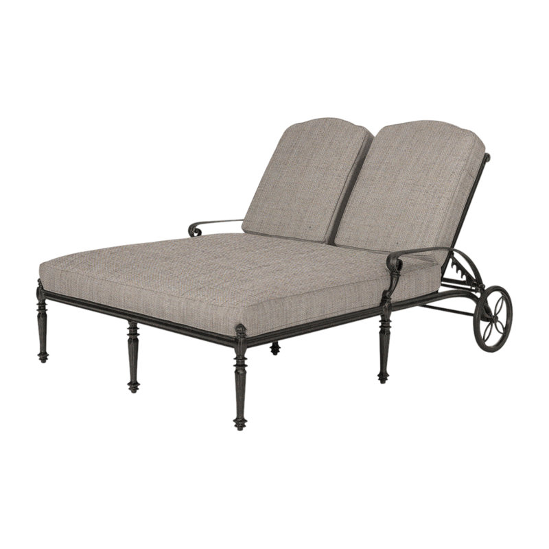 Grand Terrace Double Chaise Lounge Frame with Sunbrella Cushions, Cast Ash Sunbrella® Plainweave, Desert Bronze