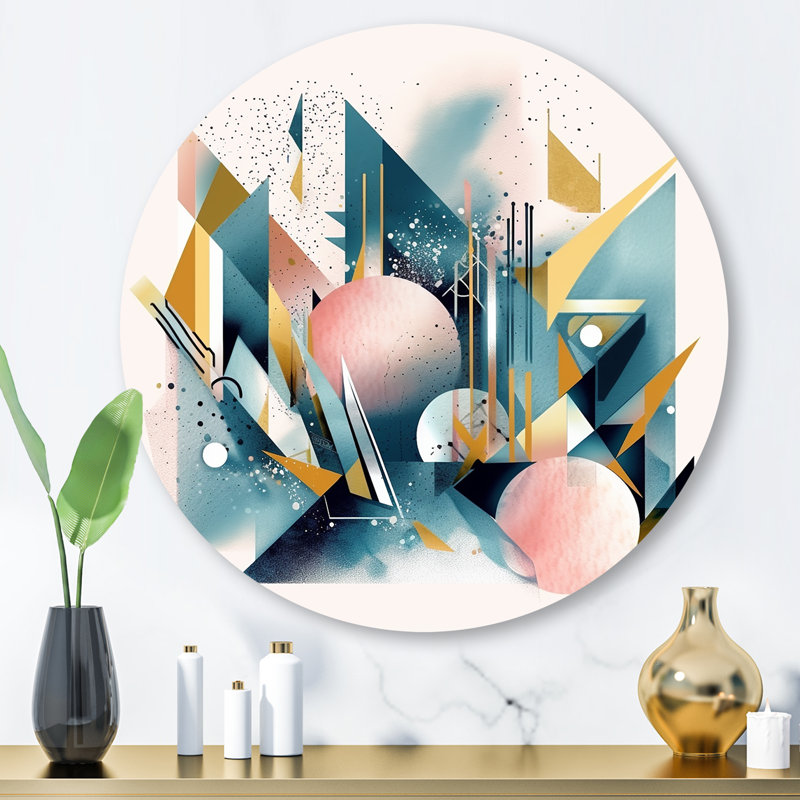 Rose embrassant le vide sur bleu I - Minimalisme abstrait, art mural rond sur métal, H 29 po x l 29 po x P 1 po