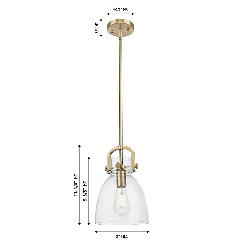 Wimbush 1 Light 18" Stem Hung Pendant, 11.75" H x 8" W x 8" D, Mercury, Matte Black