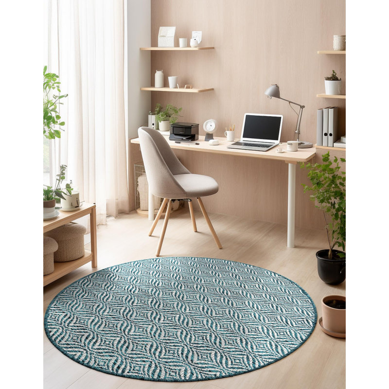 Lithonia Blue/Ivory Indoor/Outdoor Rug, Round 4'1"