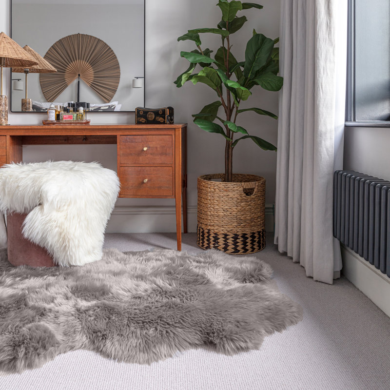 Grady Solid Grey Sheepskin Rug, Novelty 60 x 90cm