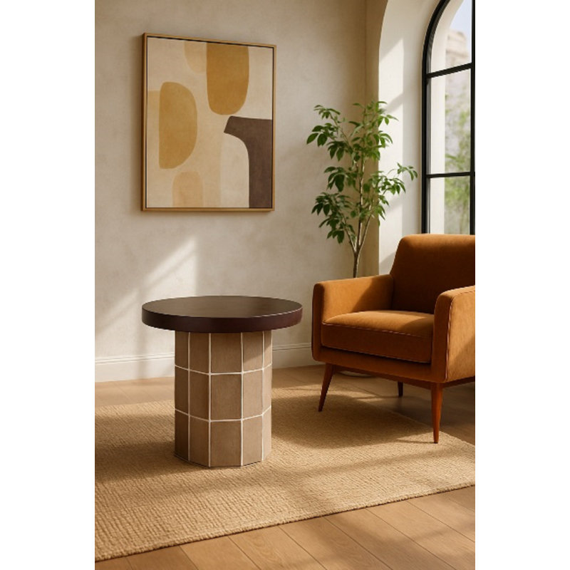 Table d'appoint en bois d'acacia et carrelage
