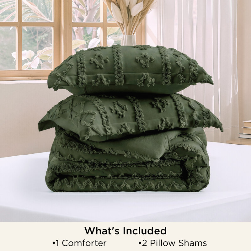 Ensemble d'édredon en microfibre toutes saisons, Vert olive, Édredon très grand surdimensionné + 2 très gra