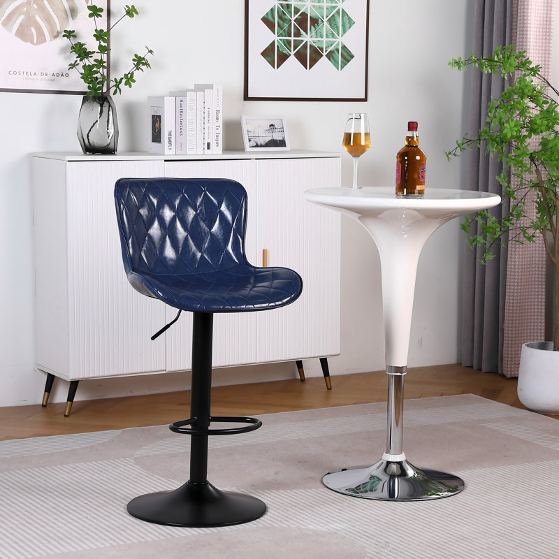 Swivel Upholstered Adjustable Height Counter Stool with Metal Frame, Blue