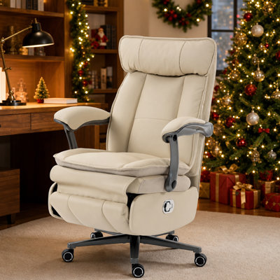 Fauteuil de direction pour grand et grand, port de charge USB, dossier haut en cuir PU avec repose-pieds, capacité de 420 lb, inclinaison électrique, beige