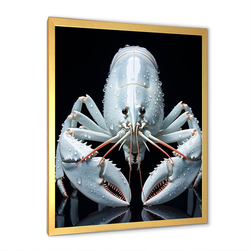 «Modern Modern Black and Blue Crayfish», reproduction sur toile, Cadre doré simple, H 40 po x l 30 po x P 1,5 po