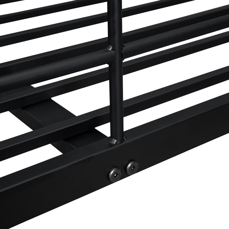 Full Xl Over Queen Metal Bunk Bed, Black - Iron Composition, Space Saving Aspect, Protocols Followed Modern Queen, Made With