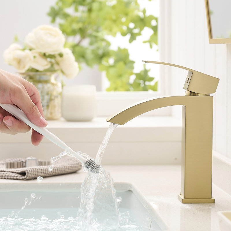 Geometric Shaped Brushed Gold Faucet - Contemporary Bathroom Tap Single Hole Deck-Mounted For, Brushed Gold