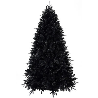 Black Christmas Tree With  White LED Lights,  Tips PE+PVC Artificial Tree For Halloween & Holiday Decor, Hinged Structure With Stable Metal Stand