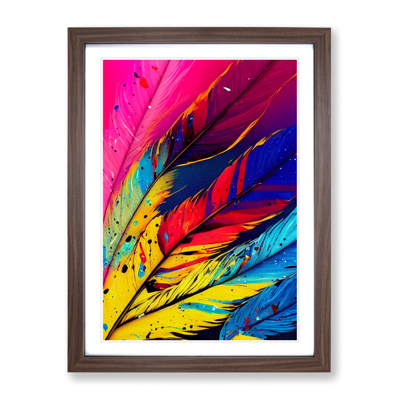 Splashed Feathers No.3 Abstract - Wall Art, 66cm H x 48cm W, Walnut Framed, White