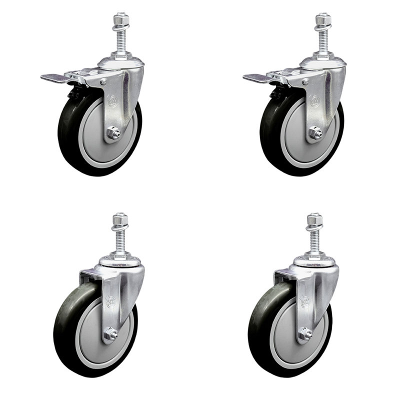 Ensemble de roulettes à tige pivotante en polyuréthane de 5 pouces, 3/8 pouce, 2 freins à verrouillage total SCC, Vert