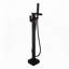 Robinet de baignoire autoportant en acier inoxydable noir mat avec pomme de douche à main et bec cascade
