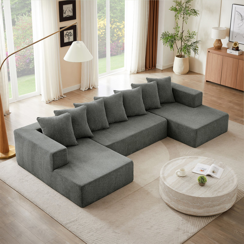 Ensemble de canapé modulaire en U Chenille, H 31,5 po x l 128 po x P 61,02 po, Gris chenille