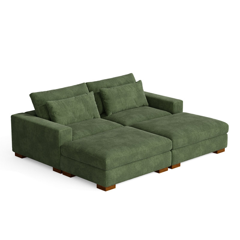 Erlendur 4 - Piece Upholstered Sectional, Green Corduroy