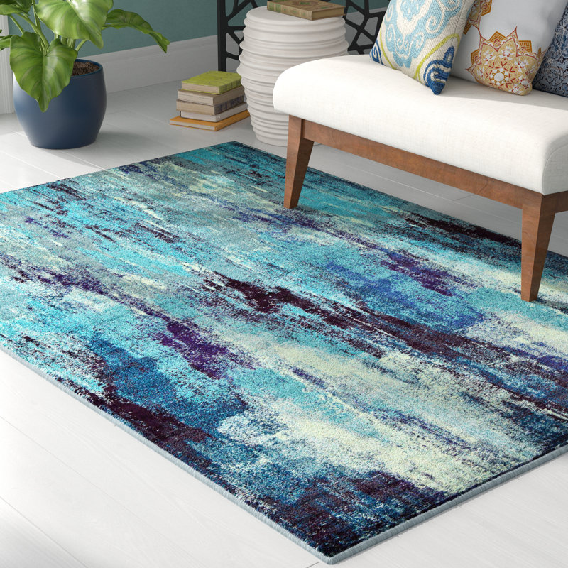 Tapis bleu à motif abstrait Rizer, Rectangle 8 p x 11 pi 4 po