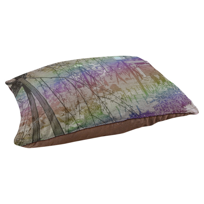 Coussin pour chien misty soirée à shinobazu étang Carone, Petit (l 29,5 po x P 19,5 po x H 2,5 po), Gris / vert / mauve