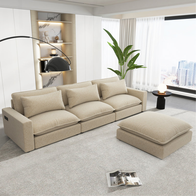 Canapé modulaire en chenille de 128 po Cloud, Chenille beige