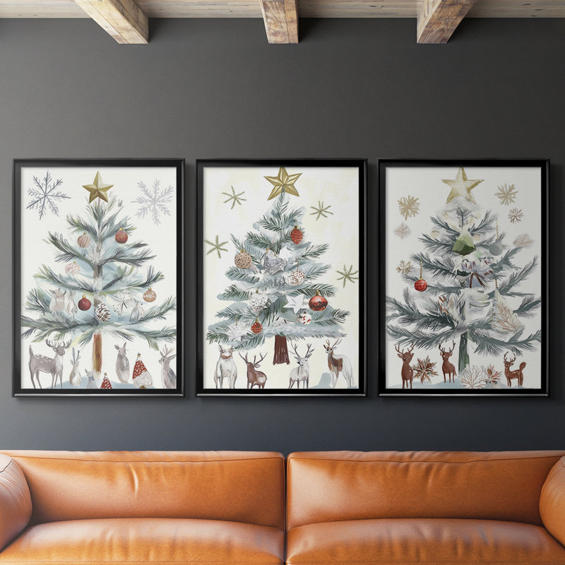 Christmas Holiday Art CECX - Toile tendue avec châssis sur mesure - 3 pièces, Noir, noir, noir, noir, H 30 po x l 63 po