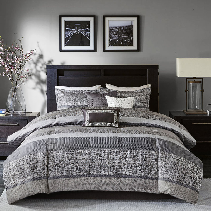 Édredon gris / taupe pour lit très grand - 7 pièces acariens, Édredon de très grande taille et 6 pièces suppl, Gris/taupe