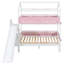 Lit superposé en bois en forme de maison avec glissière et escalier de rangement, cadre de lit simple / simple pour enfant, blanc + rose-519789989