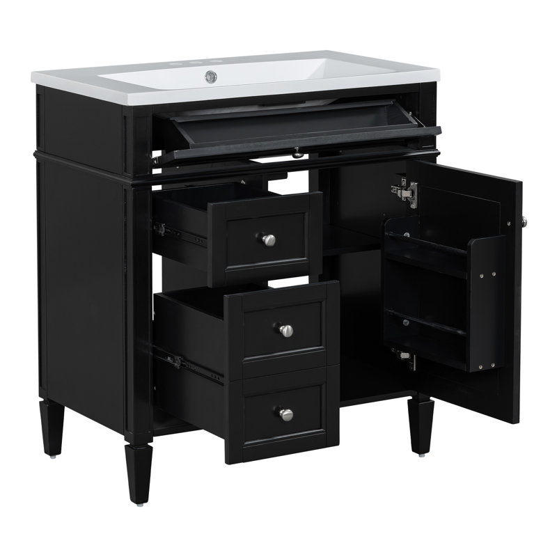 Single Bathroom Vanity with Top Sink, 30", Black / Silver