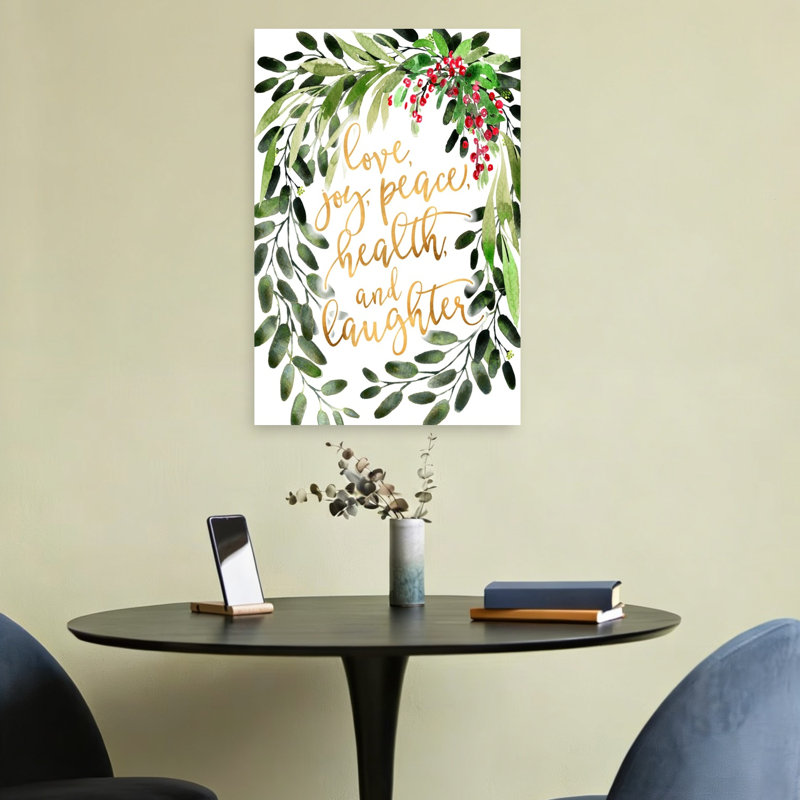 Joyeux Noël, couronne de fleurs, art mural contemporain, 24" H x 16" W