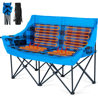 Chaise de camping double surdimensionnée chauffée, pliable, réglable en température, sac de transport
