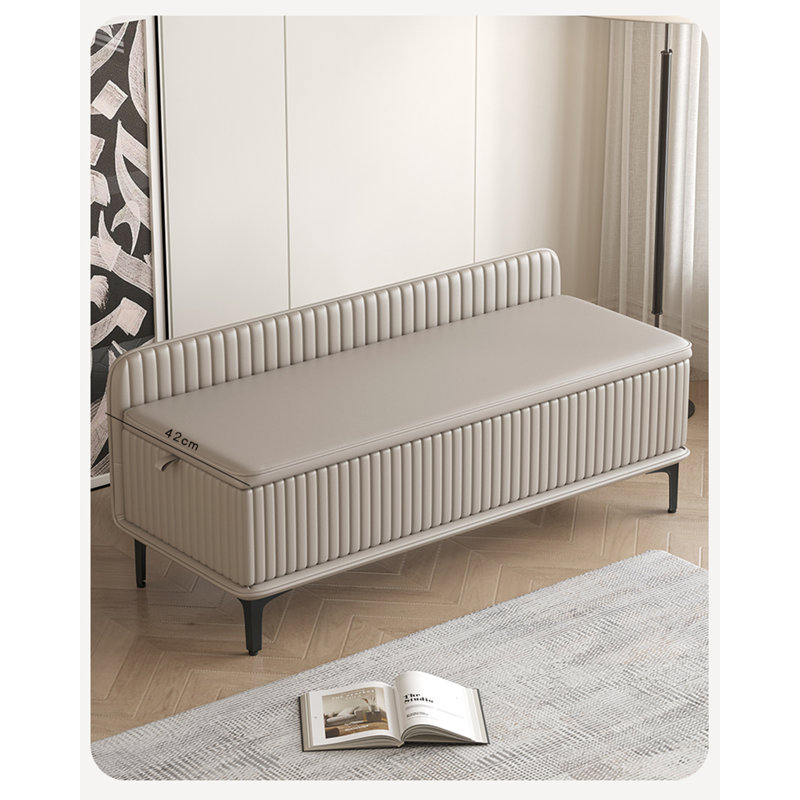 Repose-pieds rembourré en cuir Wave, Beige