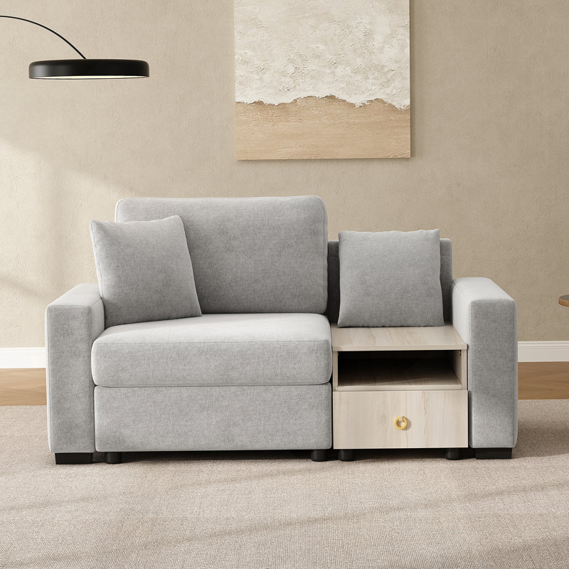 Canapé modulaire de 63,2 po avec accoudoirs de rangement et console centrale pour le salon, Gris