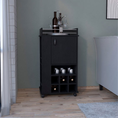 Chariot-bar avec 6 porte-bouteilles et roulettes intégrés