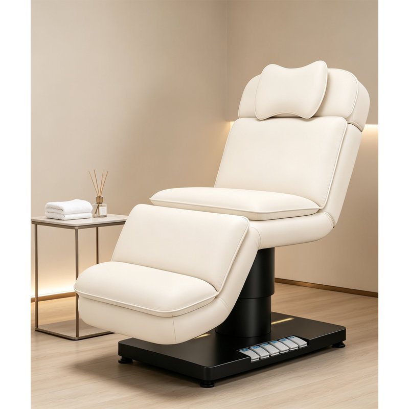 Table de massage électrique professionnelle à 3 moteurs pour spa avec hauteur réglable, dossier et repose-pieds, commandes pour les mains et les pieds, lumière DEL