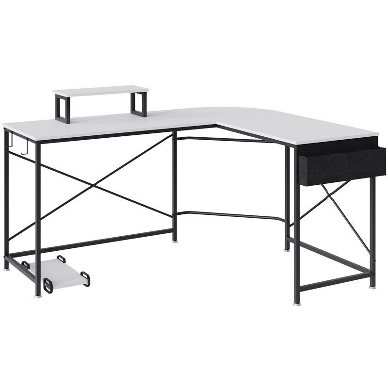 Lagail L-Shaped Metal Base Computer Desk, White